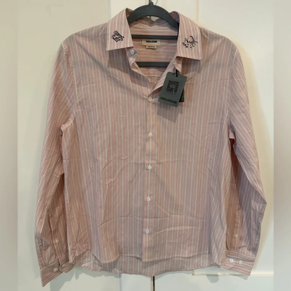 Zadig & Voltaire Sydna Raye Cool Cat Cotton Shirt NET's Tags Sz S Girlhood Core - Picture 6 of 15